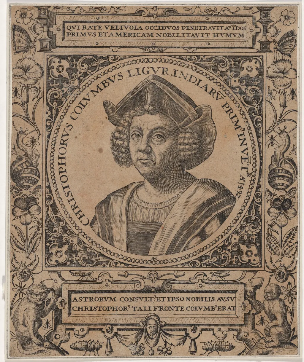 Christopher Columbus, by Unknown 19th Century, ink, 1850