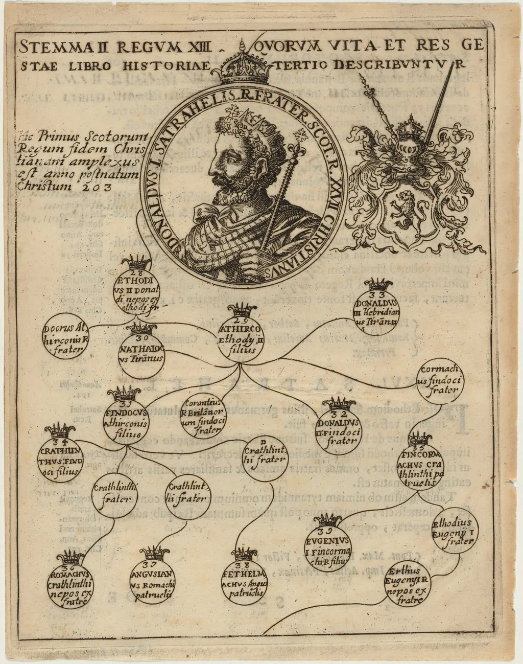 Donald I of Scotland with Geneology, by Unknown 19th Century, ink, 1675