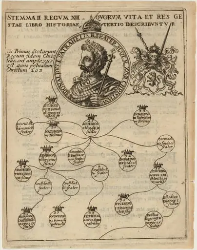 Donald I of Scotland with Geneology, by Unknown 19th Century