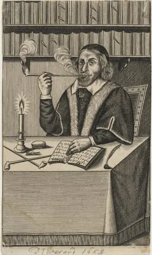 Dr. Giles Everard Seated at a Table Smoking aPipe, by Unknown 19th Century