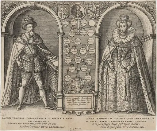 James I and Anne of Denmark with GeneologicalTree, by Unknown 19th Century