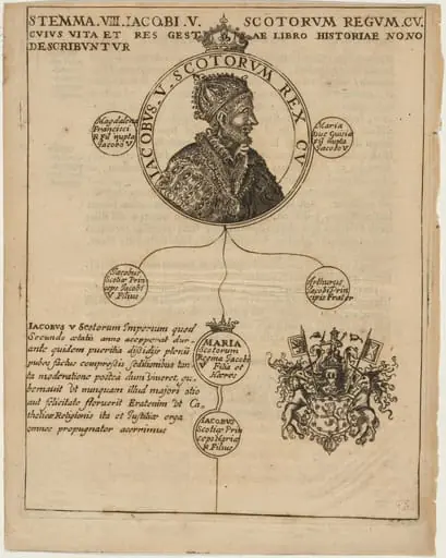 James V of Scotland with Geneology, by Unknown 19th Century
