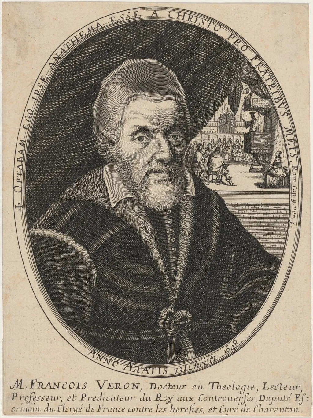 M. Francois Veron, Doctor of Theology, Lecturer, Professor, under Louis XIV, by Unknown 19th Century, ink, 1648