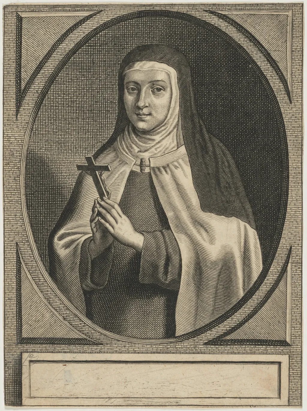 Portrait of a Nun Holding Crucifix, by Unknown 19th Century, ink, 1850