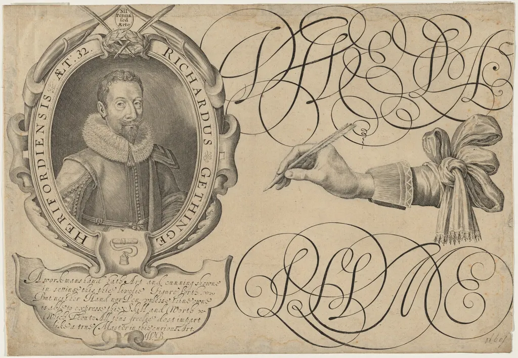 Richard Gethinge, Writing Master, by Unknown 19th Century, ink, 1850