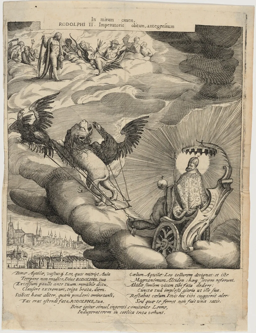 Rudolph II in Chariot Drawn by Lion and Eagle, by Unknown 19th Century, ink, 1850
