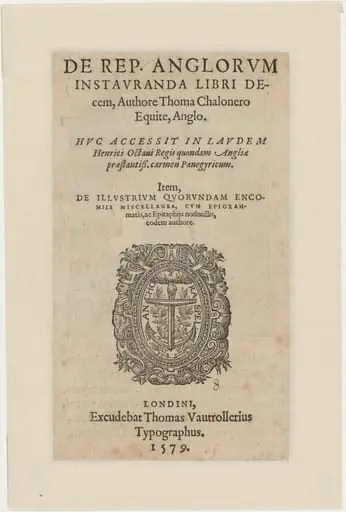 Title Page to De Republicae Anglorum by Thomas Chaloner, by Unknown 19th Century