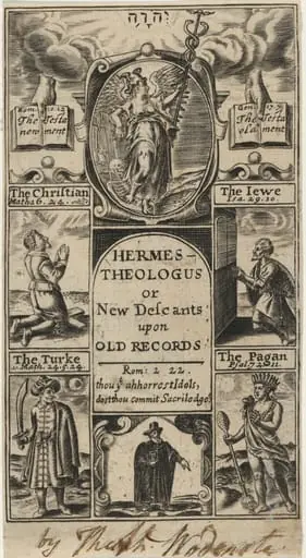 Title Page to Hermes Theologus or New Descants Upon Old Records, Theoph. Woodnote, by Unknown 19th Century, 1850