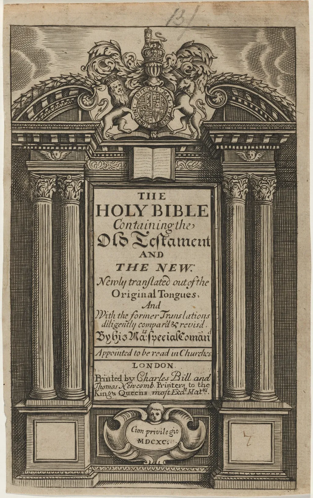 Title Page to the Bible, by Unknown 19th Century, ink, 1690