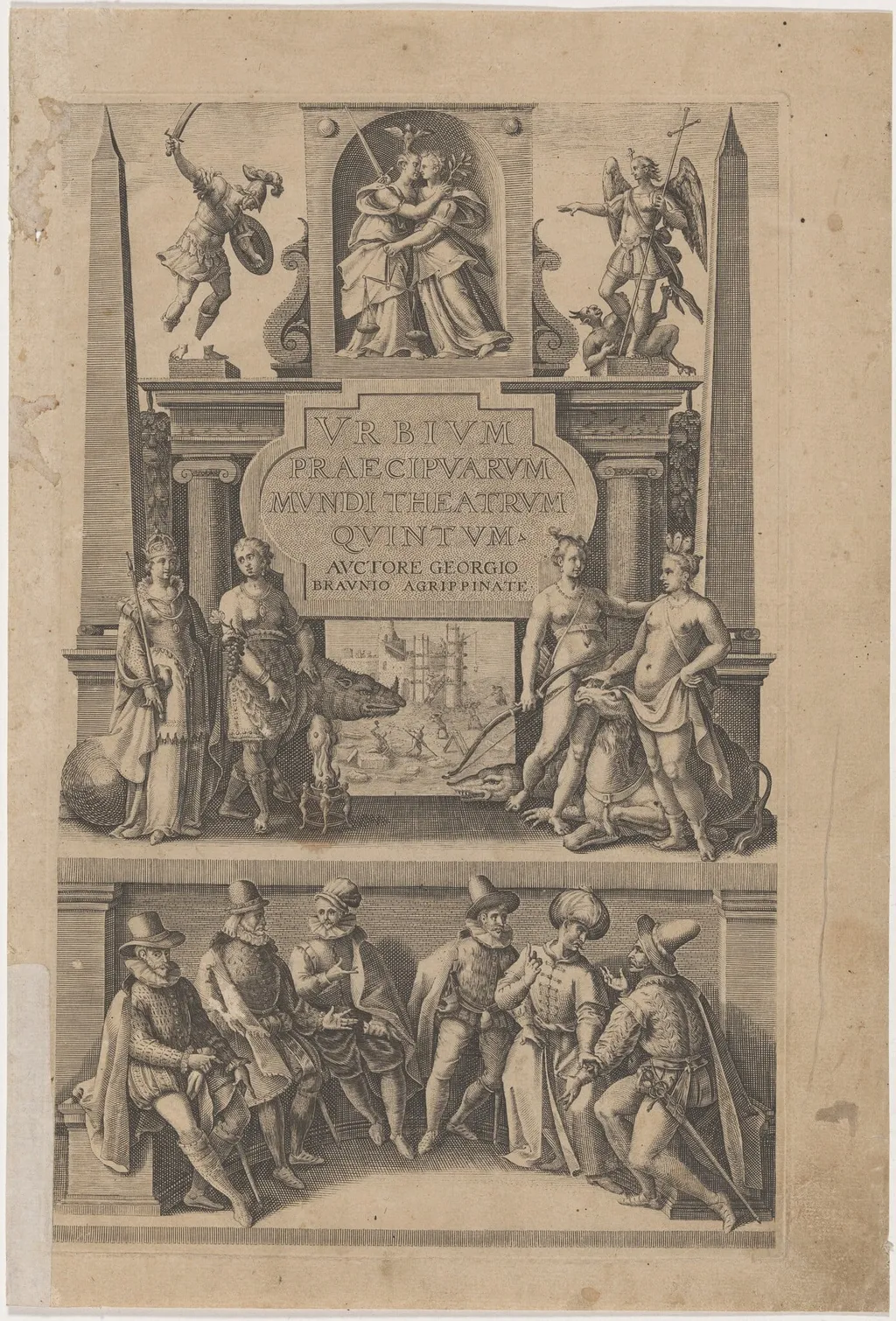 Title Page to Urbium Praecipuarum Mundi Theatrum Quintum, by Unknown 19th Century, ink, 1850