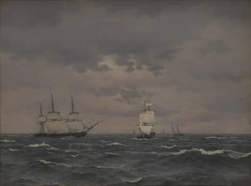 A Corvette Reefing Sails in a Freshening Wind and some other Ships, by Unknown artist