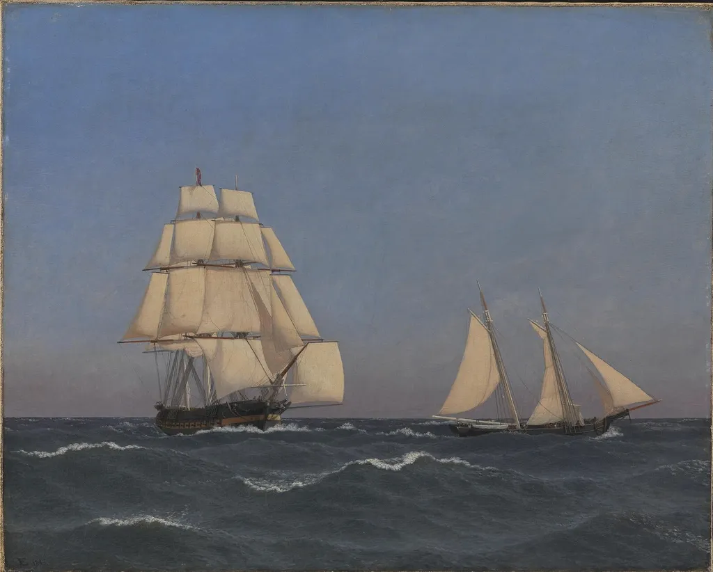 A Privateer Outsailing a Pursuing Frigate, by Unknown artist