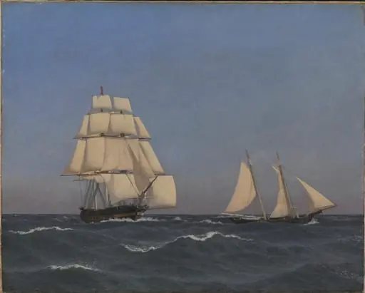 A Privateer Outsailing a Pursuing Frigate, by Unknown artist