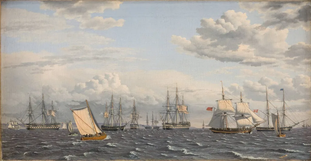 A Russian Fleet at Anchor near Elsinore, by Unknown artist