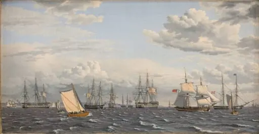 A Russian Fleet at Anchor near Elsinore, by Unknown artist
