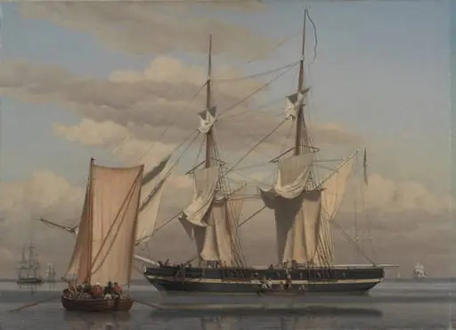 An American Naval Brig Lying at Anchor while Her Sails Are Drying, by Unknown artist