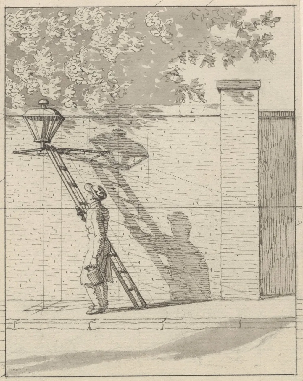 Linear Perspctive as Applied in Painting - Plate VI. The Street Lamp on the Garden Wall, Daylight, by Unknown artist, unspecified