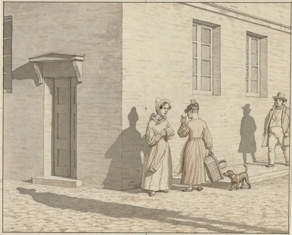 Linear Perspective as Applied in Painting - Plate VII, 1 - A Street Corner Encounter, by Unknown artist, unspecified