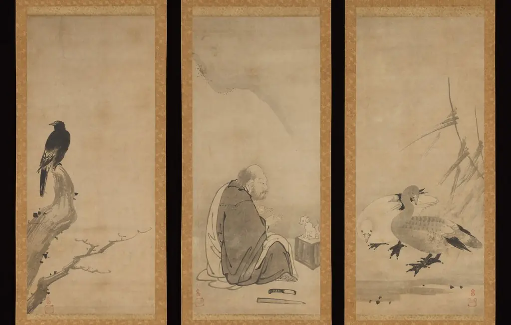 Huineng, the Sixth Patriarch of Zen, with Geese and Myna, by Unkoku Tōeki
