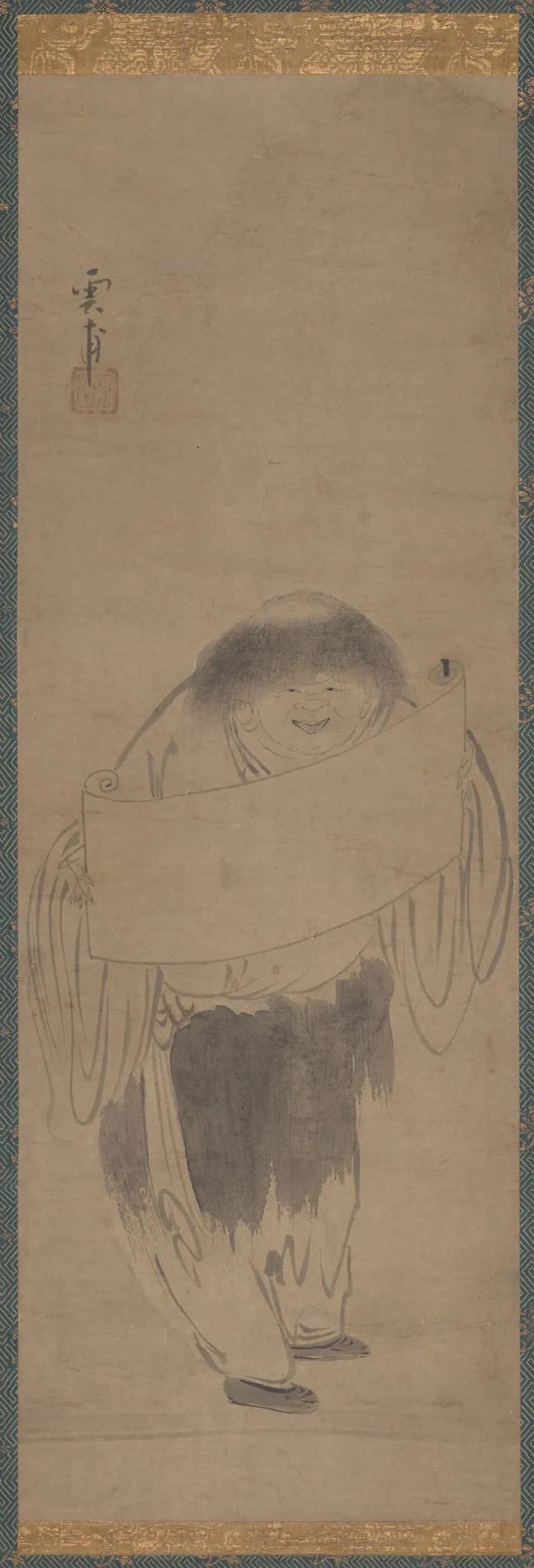 Kanzan Holding a Scroll, by Unpo Shūkū, unspecified, 1404