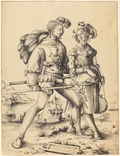 A Soldier Walking with a Camp Follower, by Urs Graf I