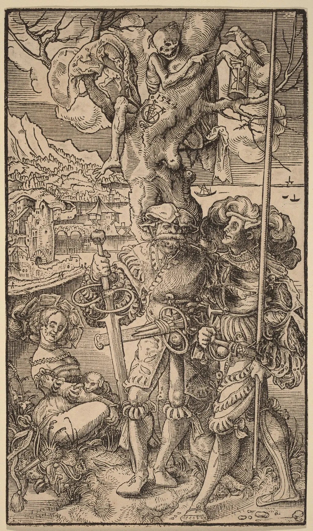 Two Mercenaries and a Woman, by Urs Graf I, ink, 1524