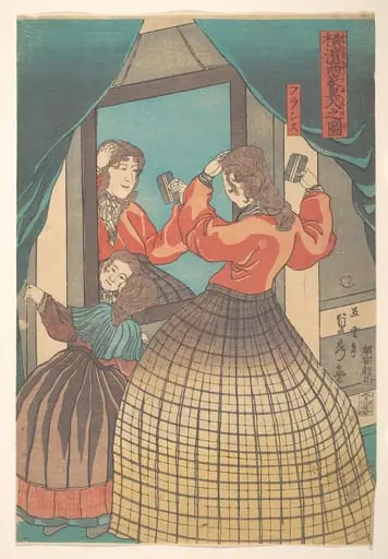 歌川五雲亭貞秀画 『横浜商家異人之図』|French Woman and Girl, from the series Foreign Merchants in Yokohama (Yokohama shōka ijin no zu), by Utagawa (Gountei) Sadahide