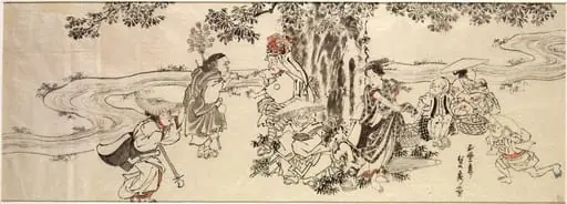 Group resting under tree, by Utagawa (Gountei) Sadahide
