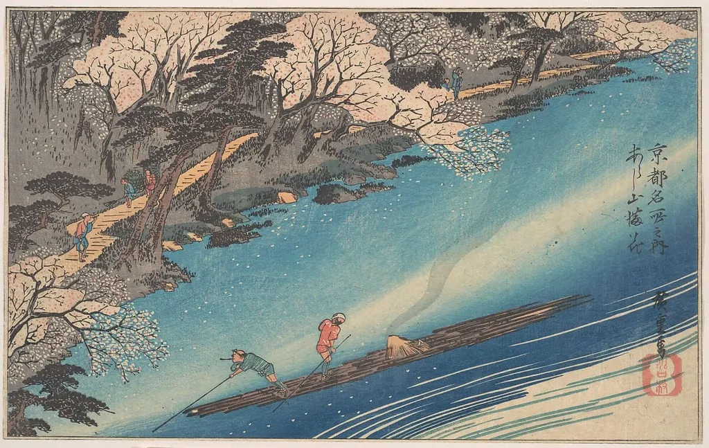 京都名所之内 あらし山満花|Arashiyama Manka, by Utagawa Hiroshige, ink, 1828