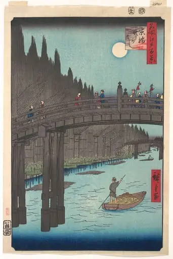 名所江戸百景 京橋竹がし|Bamboo Market at Capital Bridge, by Utagawa Hiroshige