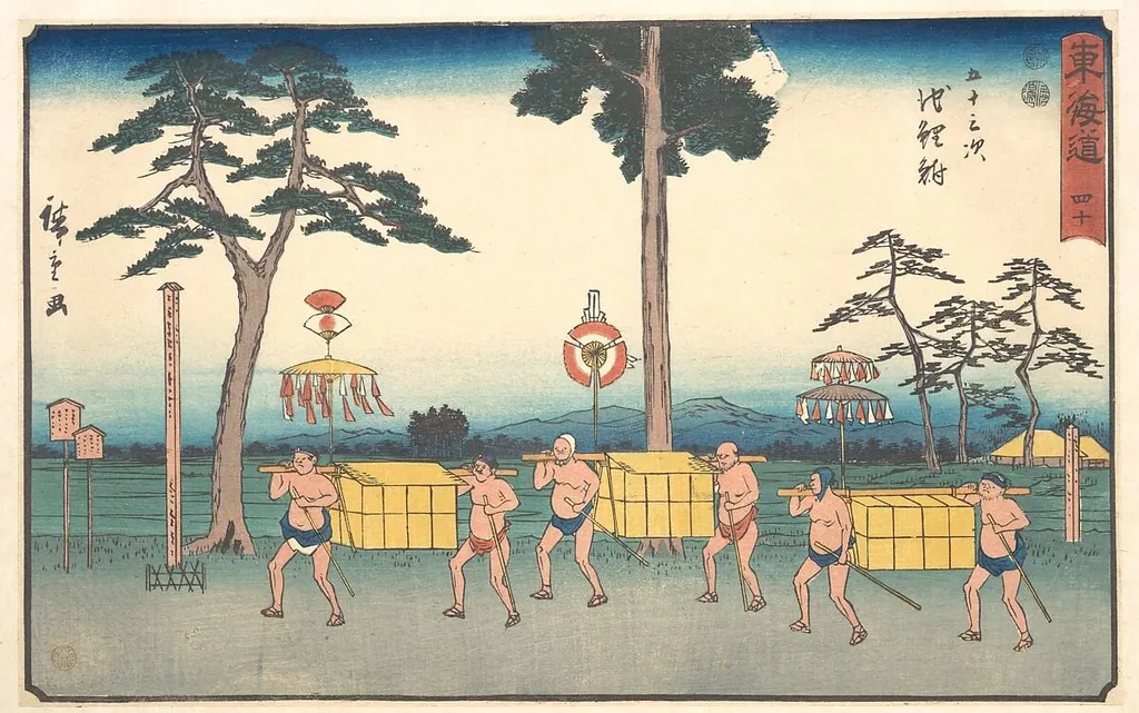 東海道五十三次 池鯉鮒|Chiryu, by Utagawa Hiroshige, ink, 1840