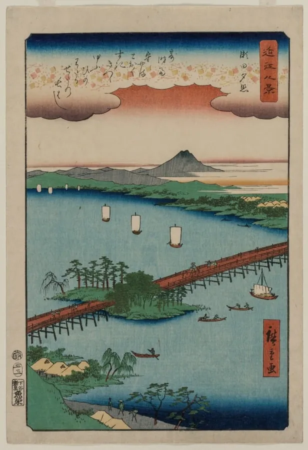 Evening Glow at Seta, from the series Eight Views of Ōmi, by Utagawa Hiroshige, 1857