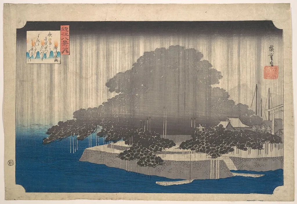 近江八景之内 唐崎夜雨|Evening Rain on the Karasaki Pine, by Utagawa Hiroshige, ink, 1828