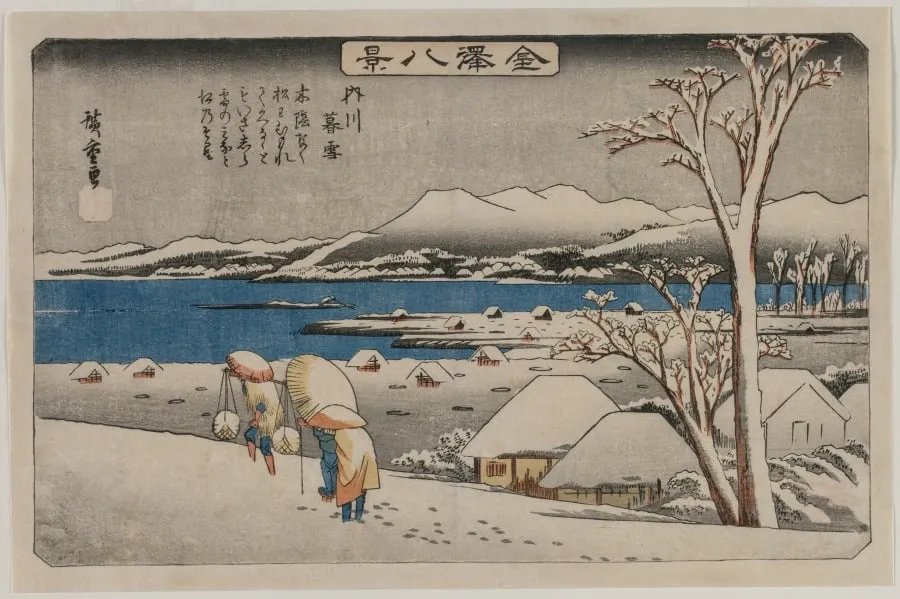 Evening Snow at Uchikawa, from the series Eight Views of Kanazawa, by Utagawa Hiroshige, 1836