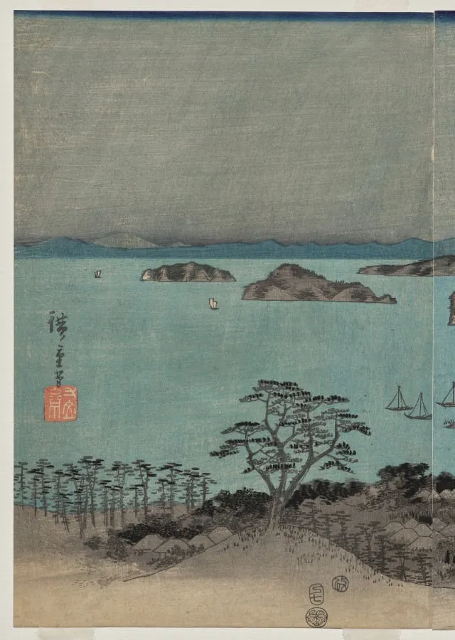 Evening View of the Eight Famous Places near Kanazawa Under Full Moon in Musashi Province, by Utagawa Hiroshige, 1857