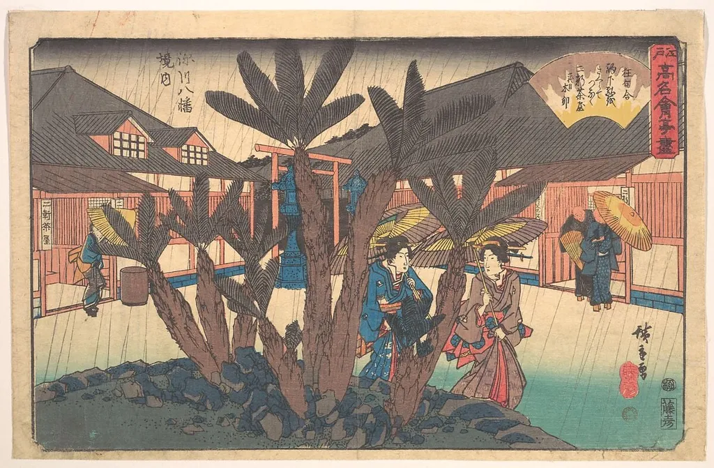 江戸高名会亭尽 深川八幡境内 二軒茶屋|Fukagawa Hachiman Keidai (Niken Jya-ya), by Utagawa Hiroshige, ink, 1840
