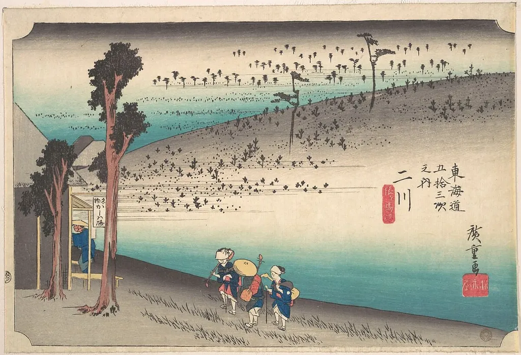 東海道五十三次之内 二川 猿ヶ馬場|Futagawa, Saru ga Baba, by Utagawa Hiroshige, ink, 1834
