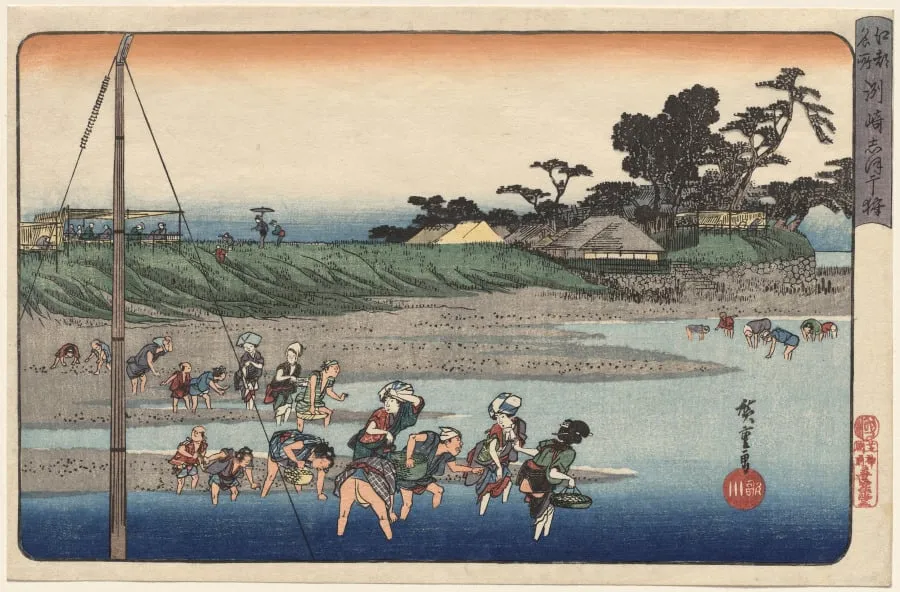 Gathering Shellfish at Low Tide at Susaki, from Famous Places in Edo, by Utagawa Hiroshige, 1834