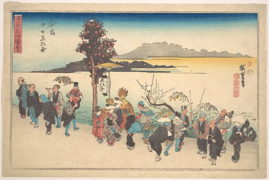 浪花名所図会 今宮 十日恵比寿|Imamiya Toka Ebisu, by Utagawa Hiroshige, ink, 1828