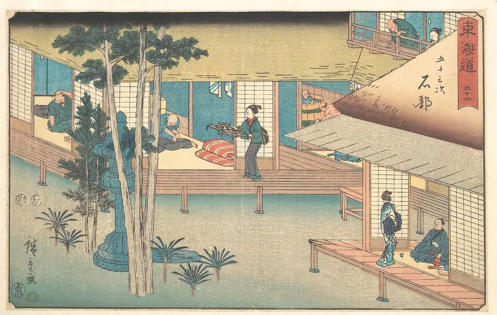 東海道五十三次 石部|Ishibe, by Utagawa Hiroshige, ink, 1840
