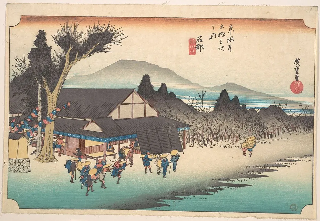 東海道五十三次之内 石部 目川の里|Ishibe, Megawa Sato, by Utagawa Hiroshige, ink, 1834