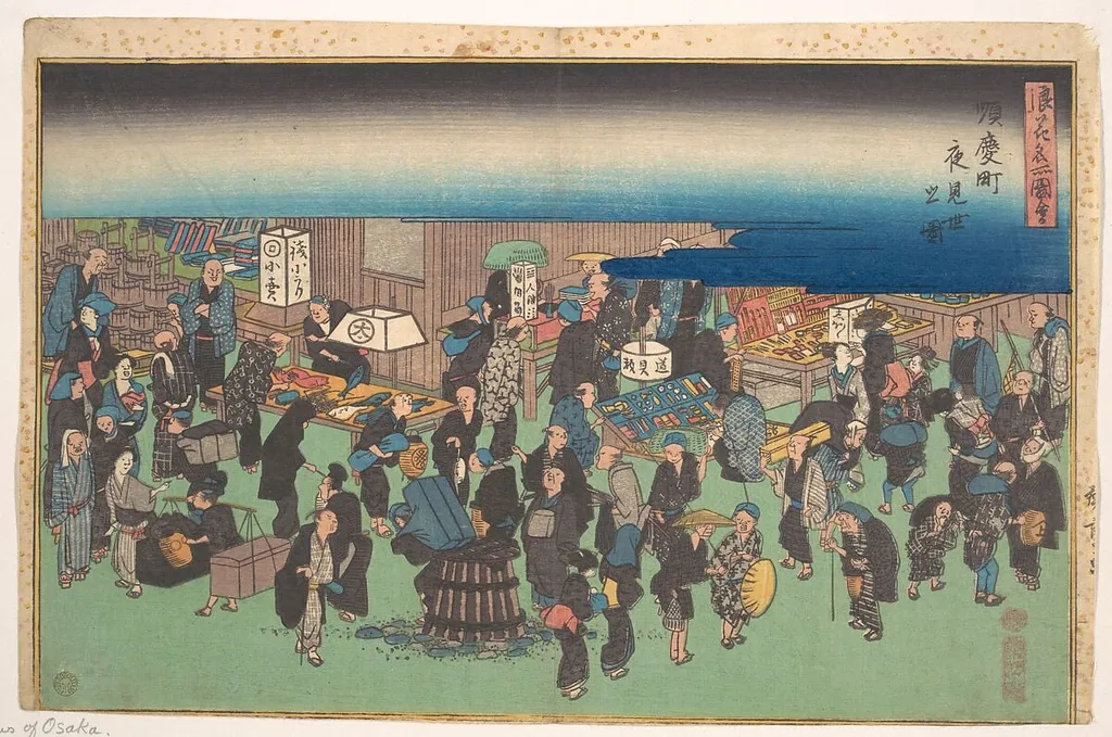 浪花名所図会 順慶町夜見世の図|Junkei machi Yomise no Zu, by Utagawa Hiroshige, ink, 1828