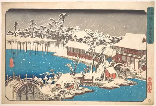 東都名所 亀戸天満宮境内雪|Kameido Tenmangu Keidai no Yuki, by Utagawa Hiroshige
