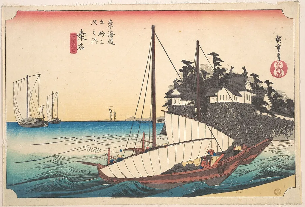 東海道五十三次之内 桑名 七里渡口|Kuwana, Shichi-Ri Watashi Guchi, by Utagawa Hiroshige, ink, 1834