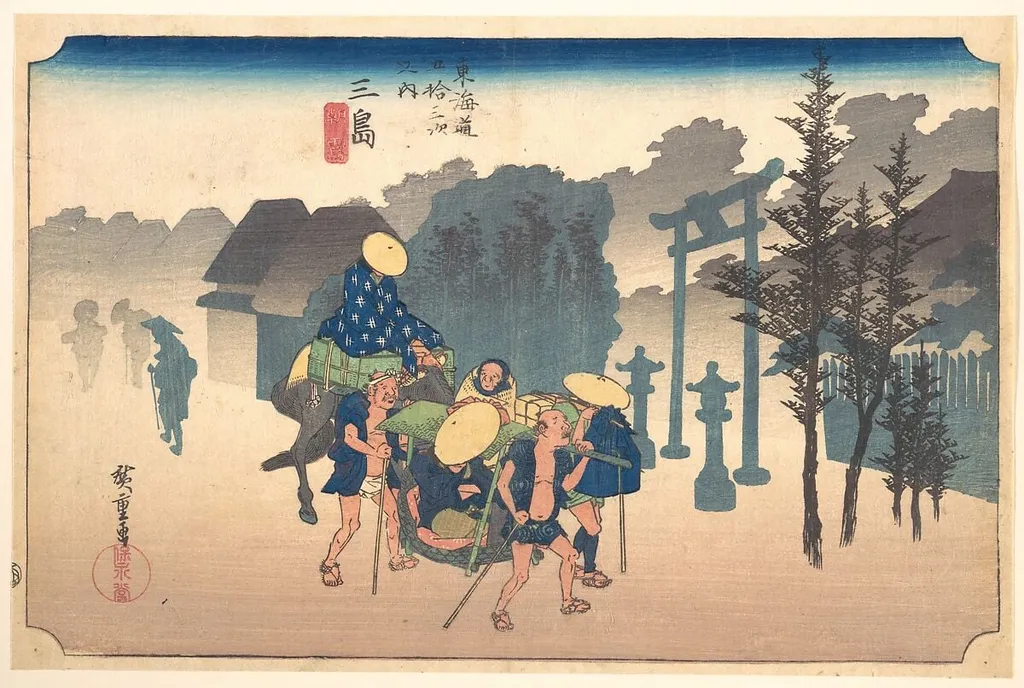 Mishima Asa-Giri|東海道五十三次之内 三島 朝霧|Morning Mist, by Utagawa Hiroshige, ink, 1828