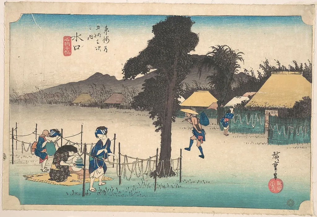 東海道五十三次之内 水口 名物干瓢|Mizukuchi, Meibutsu Kampyo, by Utagawa Hiroshige, ink, 1834