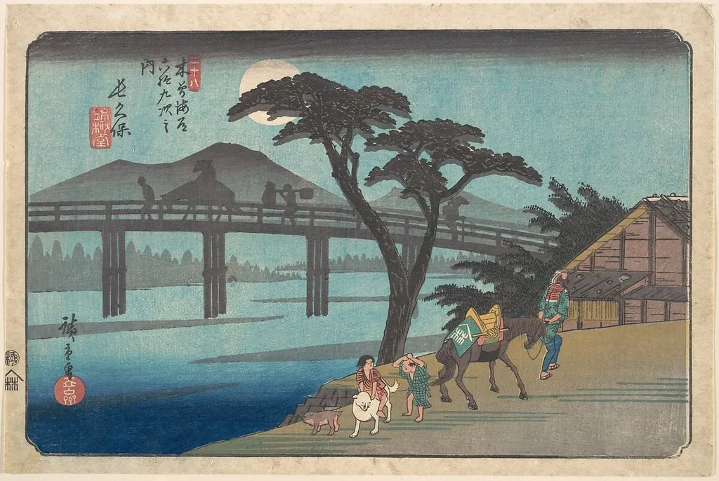木曽海道六拾九次之内 長久保|Nagakubo, by Utagawa Hiroshige, ink, 1828