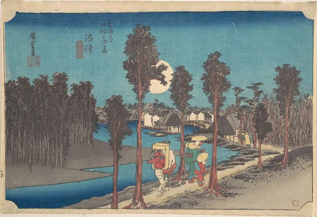 東海道五十三次之内 沼津 黄昏図|Numazu Ki Kure, by Utagawa Hiroshige, ink, 1834