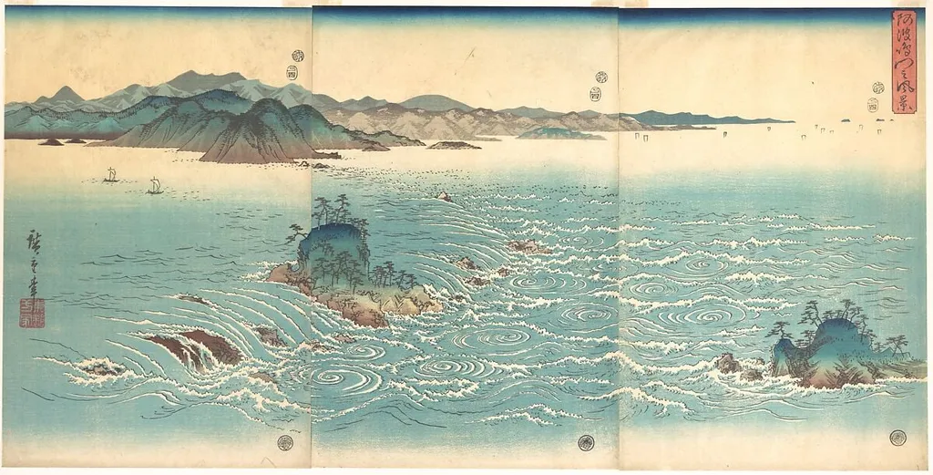 雪月花 阿波鳴門之風景|Rapids at Naruto, by Utagawa Hiroshige, ink, 1857
