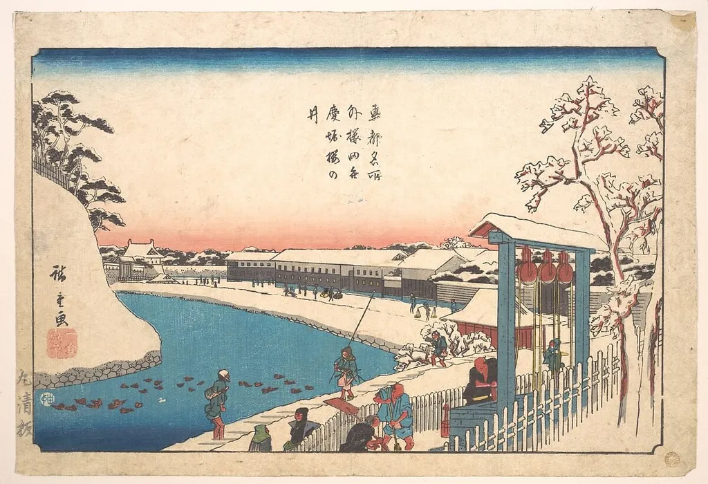 東都名所 外桜田弁慶桜の井|Soto Sakurada, Benkei Bori, Sakura-no-i, by Utagawa Hiroshige, ink, 1842